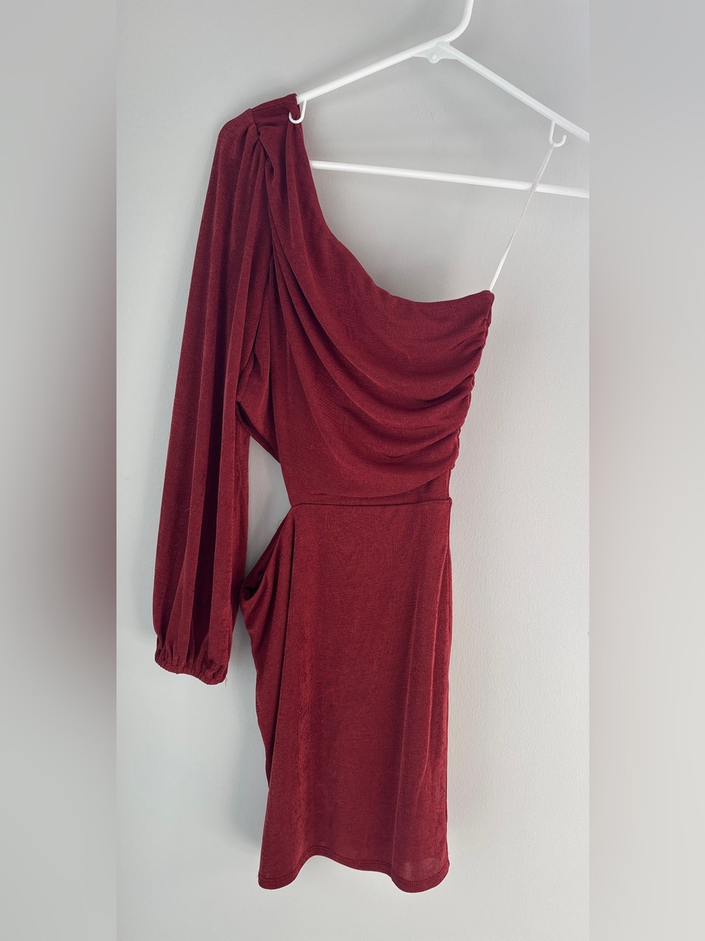 Altar'd State Rust One-Shoulder Ruched Single Sleeve Dress
